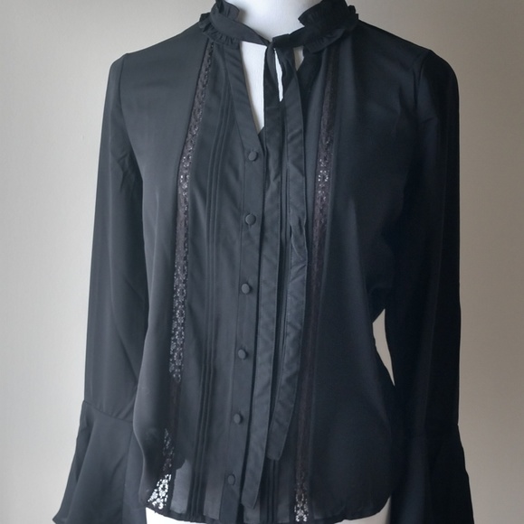 Bell Sleeve Tie-neck Top - Picture 2 of 8